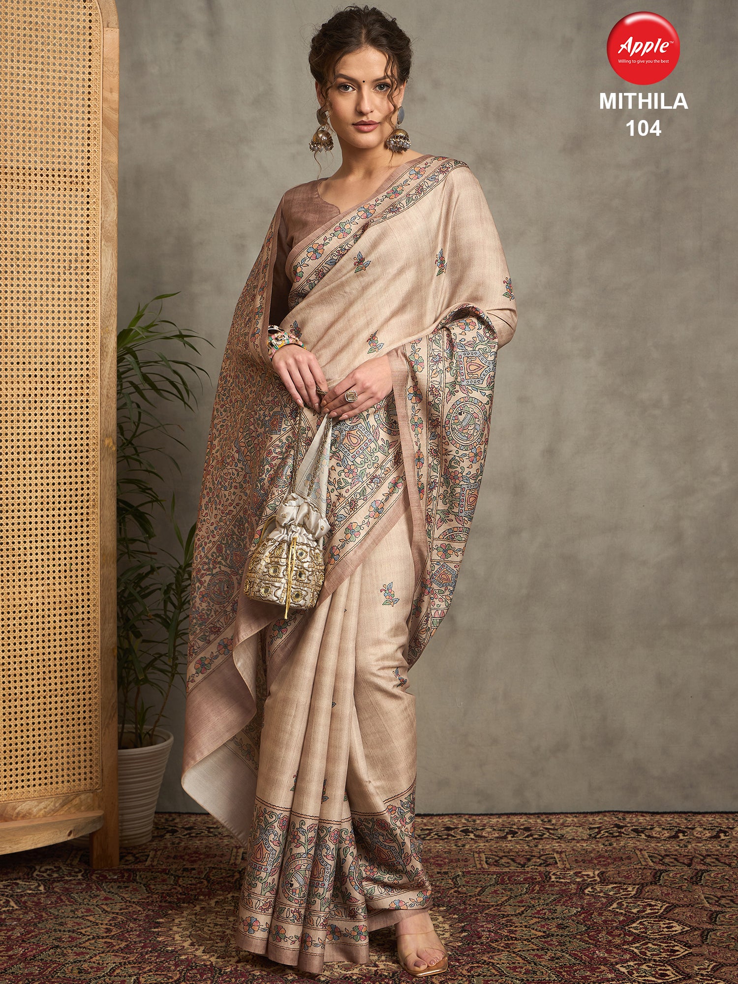 MITHILA Tussar Satin Kalamkari Print Saree – Traditional Handcrafted Saree for Bridal & Festive Celebrations