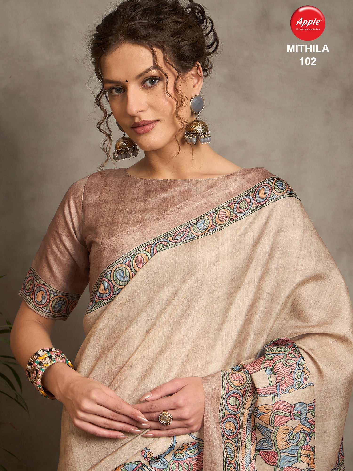 MITHILA Tussar Satin Kalamkari Print Saree – Handcrafted Traditional Saree for Weddings & Festive Occasions