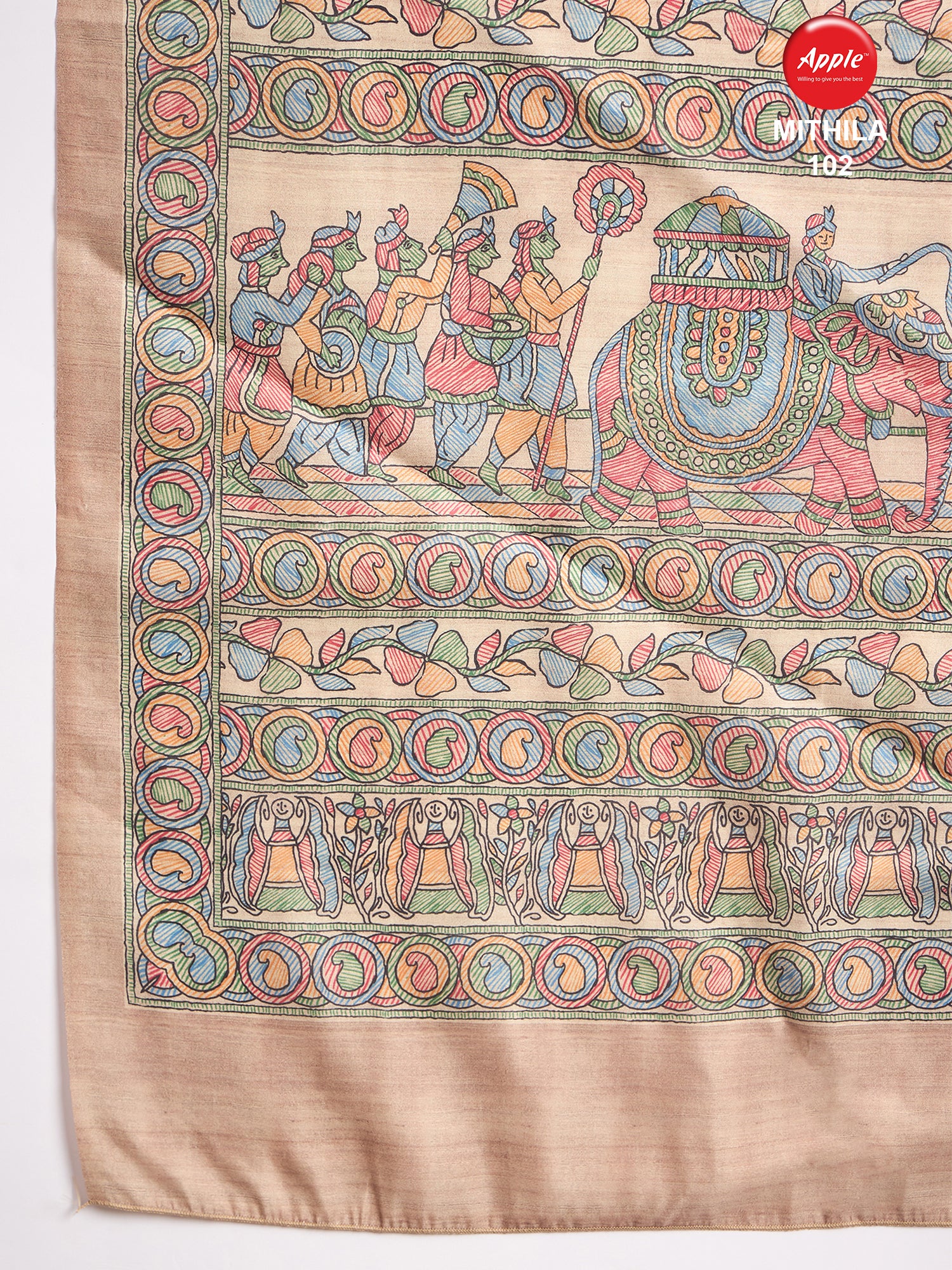 MITHILA Tussar Satin Kalamkari Print Saree – Handcrafted Traditional Saree for Weddings & Festive Occasions