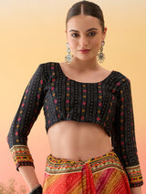 SURTAAL-Sunset Leheriya Printed Saree with Artistic Scenic Pallu & Black Border