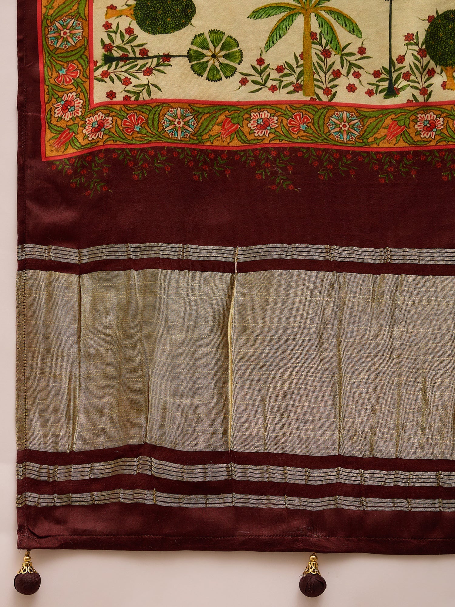 SURTAAL-Elegant dark green saree with intricate floral and nature-inspired prints