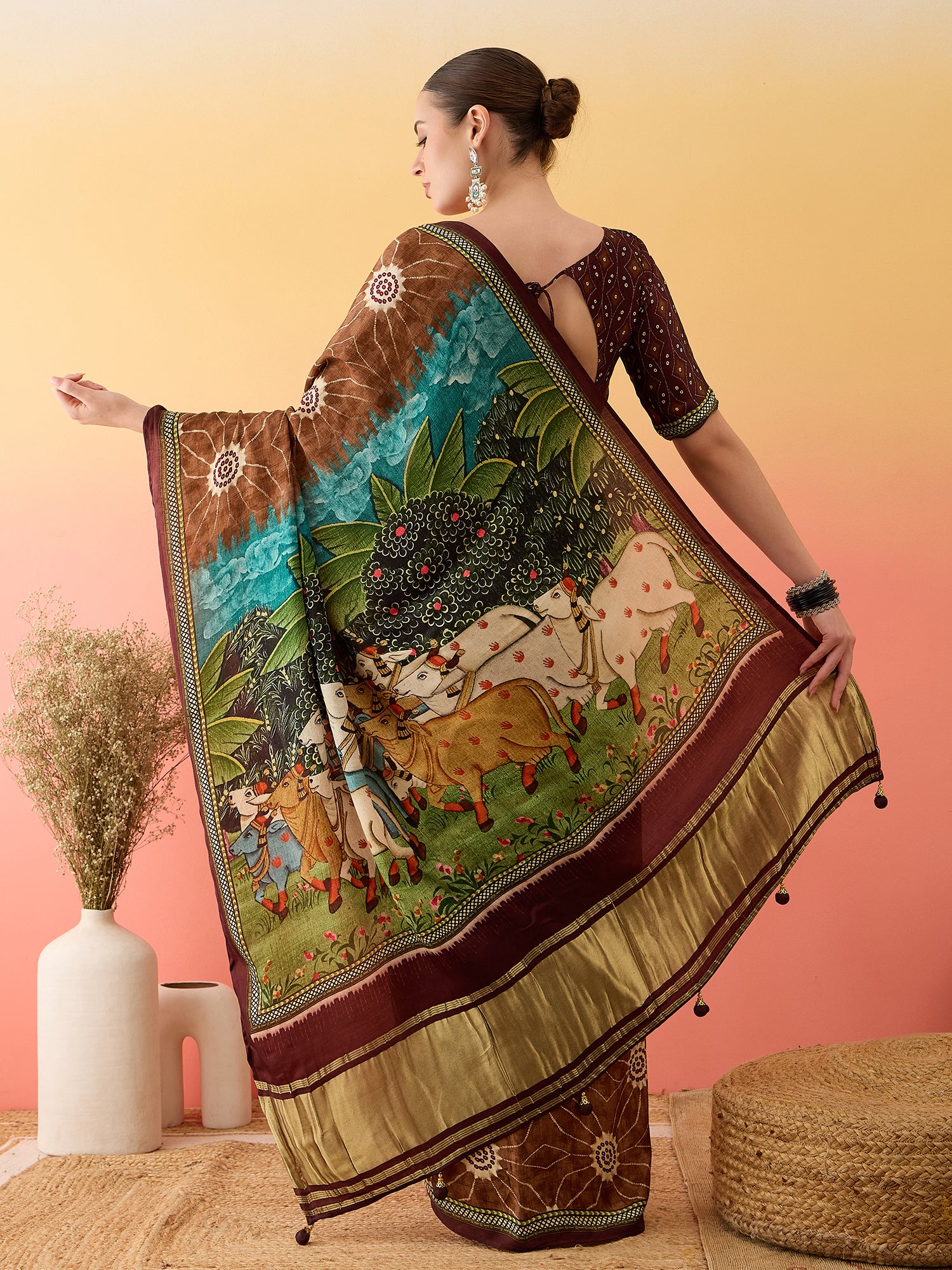 Lightweight Surtaal Figure Print Saree with Elegant Lagdi Border