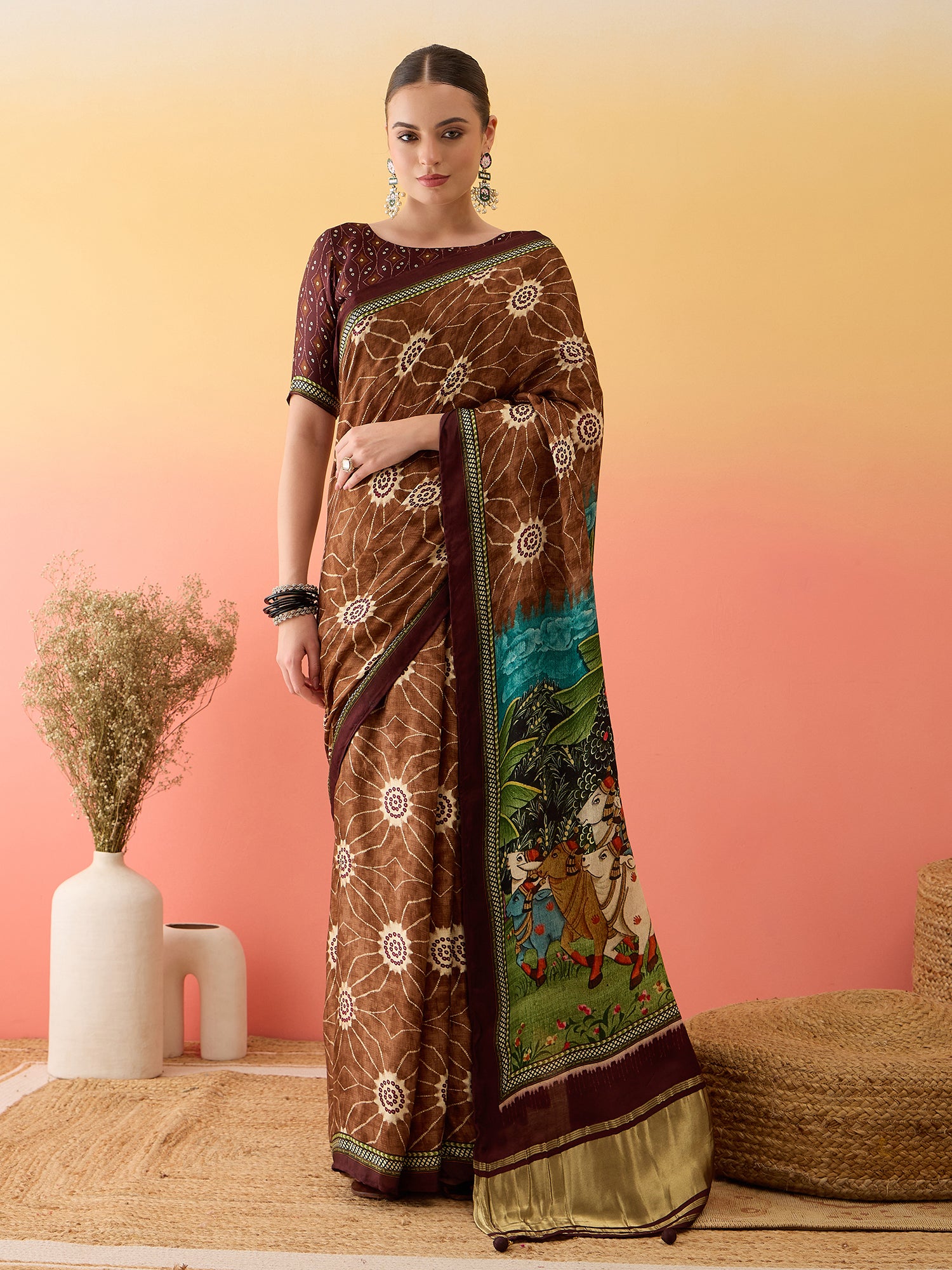 Lightweight Surtaal Figure Print Saree with Elegant Lagdi Border