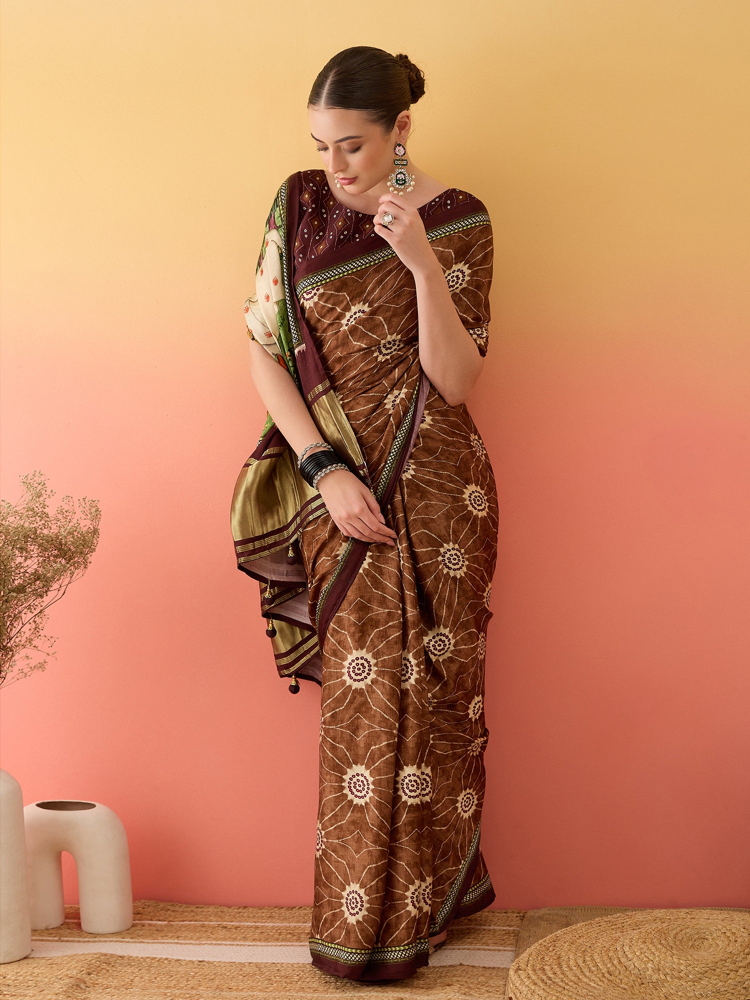 Lightweight Surtaal Figure Print Saree with Elegant Lagdi Border