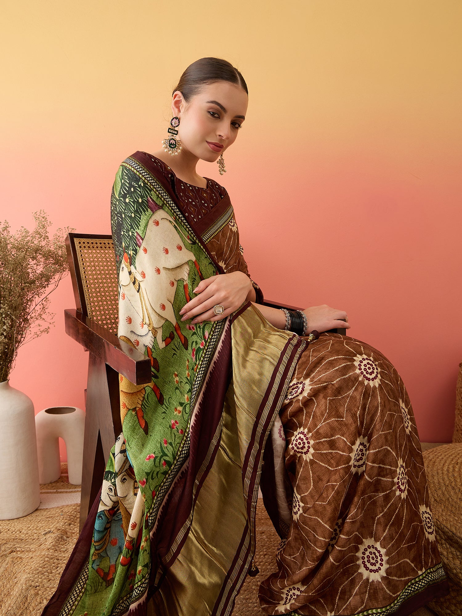 Lightweight Surtaal Figure Print Saree with Elegant Lagdi Border