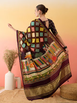 Figure Print Saree with Checks Pattern
