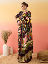 Figure Print Saree with Checks Pattern