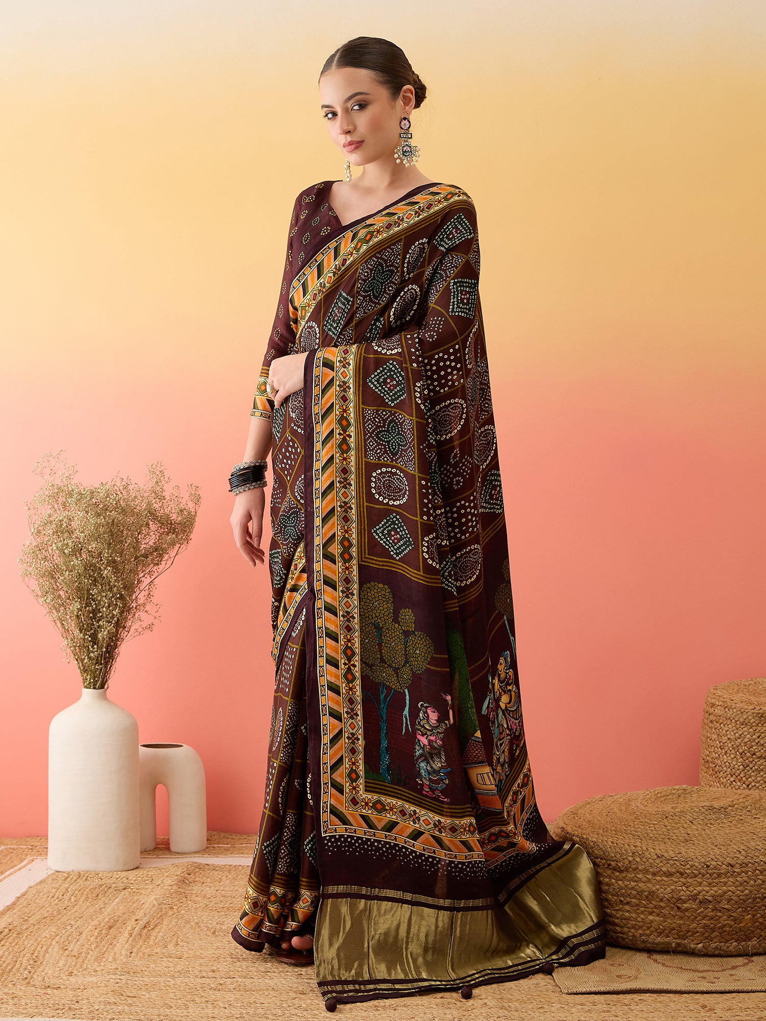 Designer Surtaal Figure Print Saree with Lagdi Border