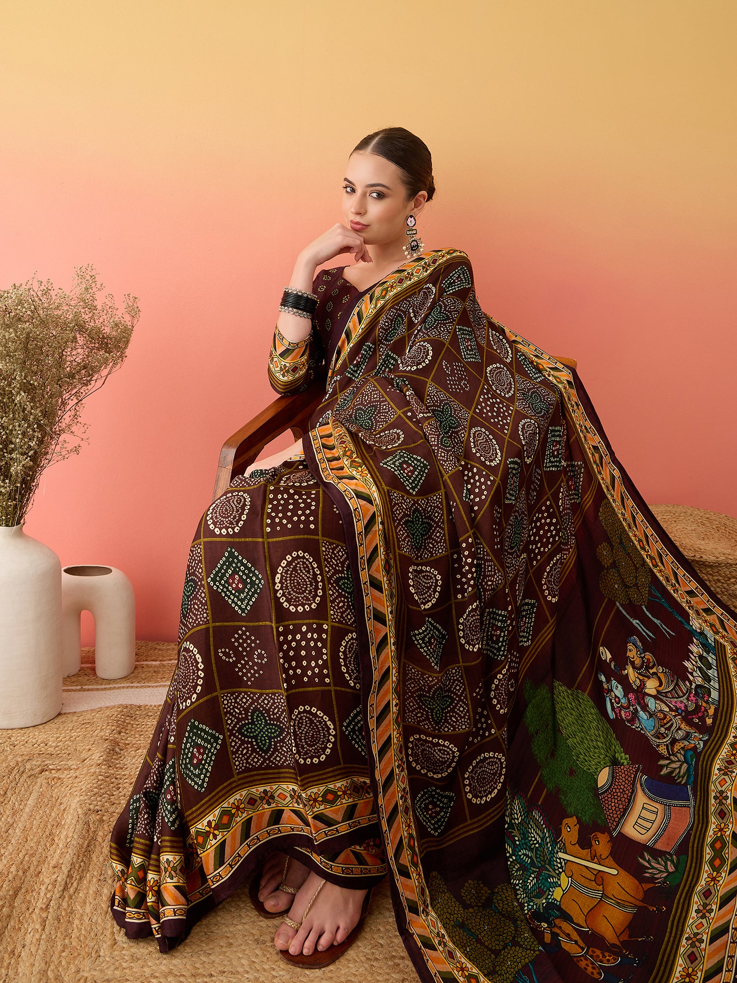 Designer Surtaal Figure Print Saree with Lagdi Border