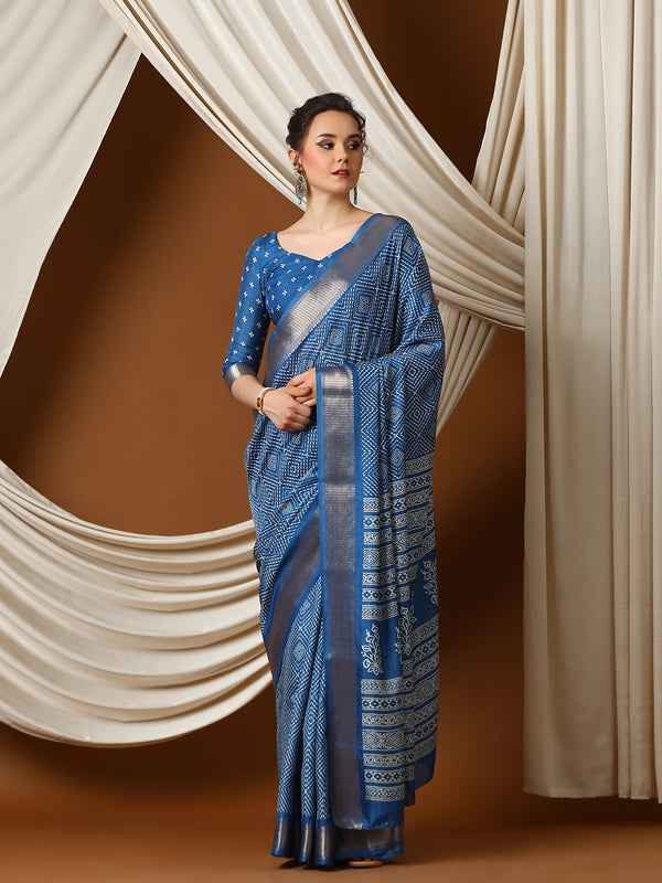 UNIVERSE New Exclusive Women’s Soft Lightweight Dola silk with Zari Border Saree - Apple Lifestyle