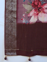 ADHIRA-Elegant Lavender Pink Floral Printed Saree with Rich Antique Zari Border and Luxurious Satin Silk Traditional Designer Drape