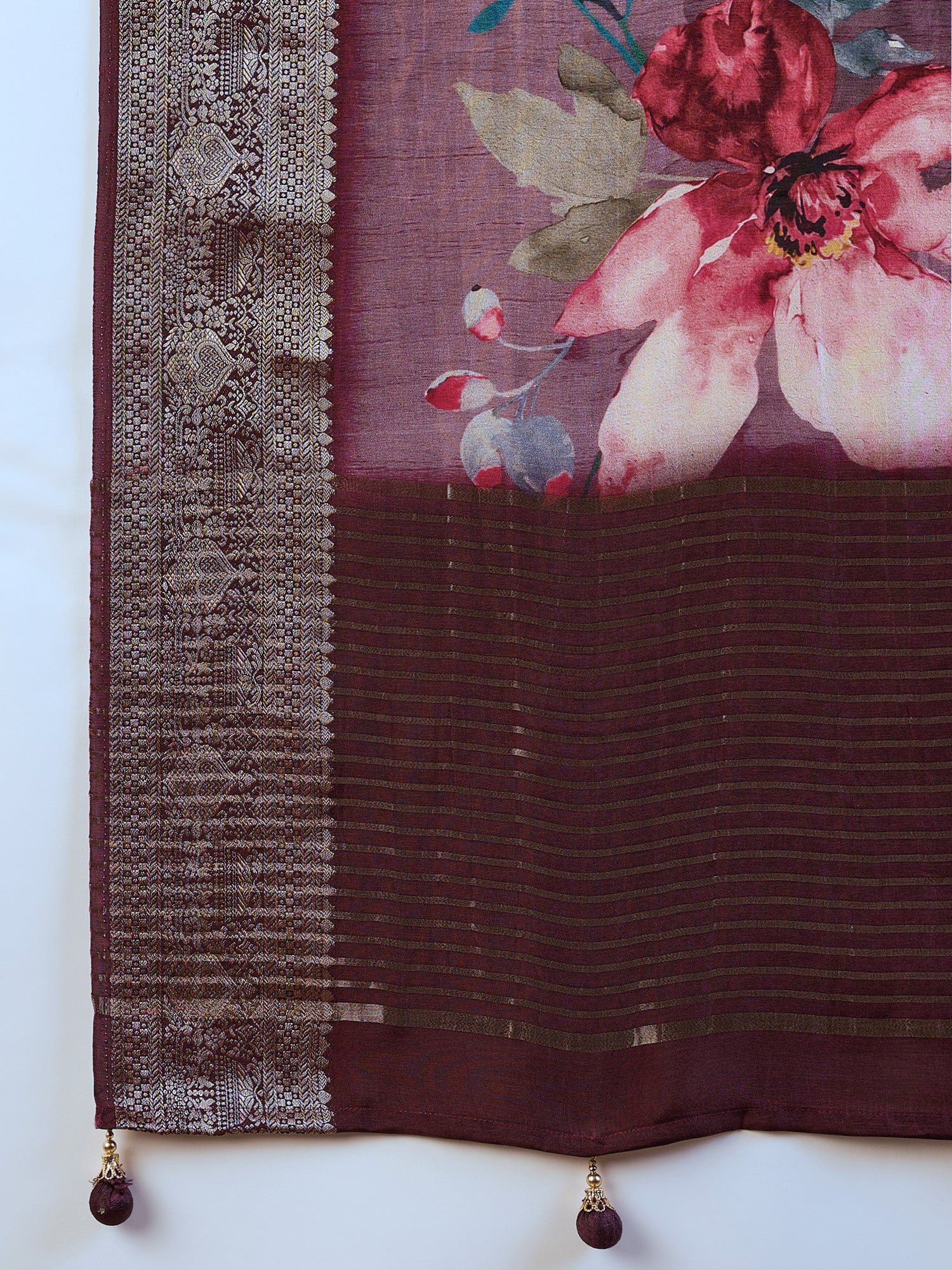 ADHIRA-Elegant Lavender Pink Floral Printed Saree with Rich Antique Zari Border and Luxurious Satin Silk Traditional Designer Drape