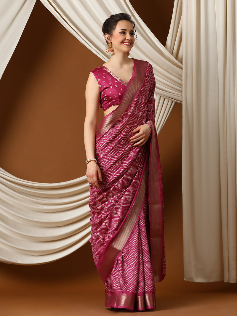 UNIVERSE Dola Silk Saree Triangle Pattern Zari Weaving Border Designer saree - Apple Lifestyle