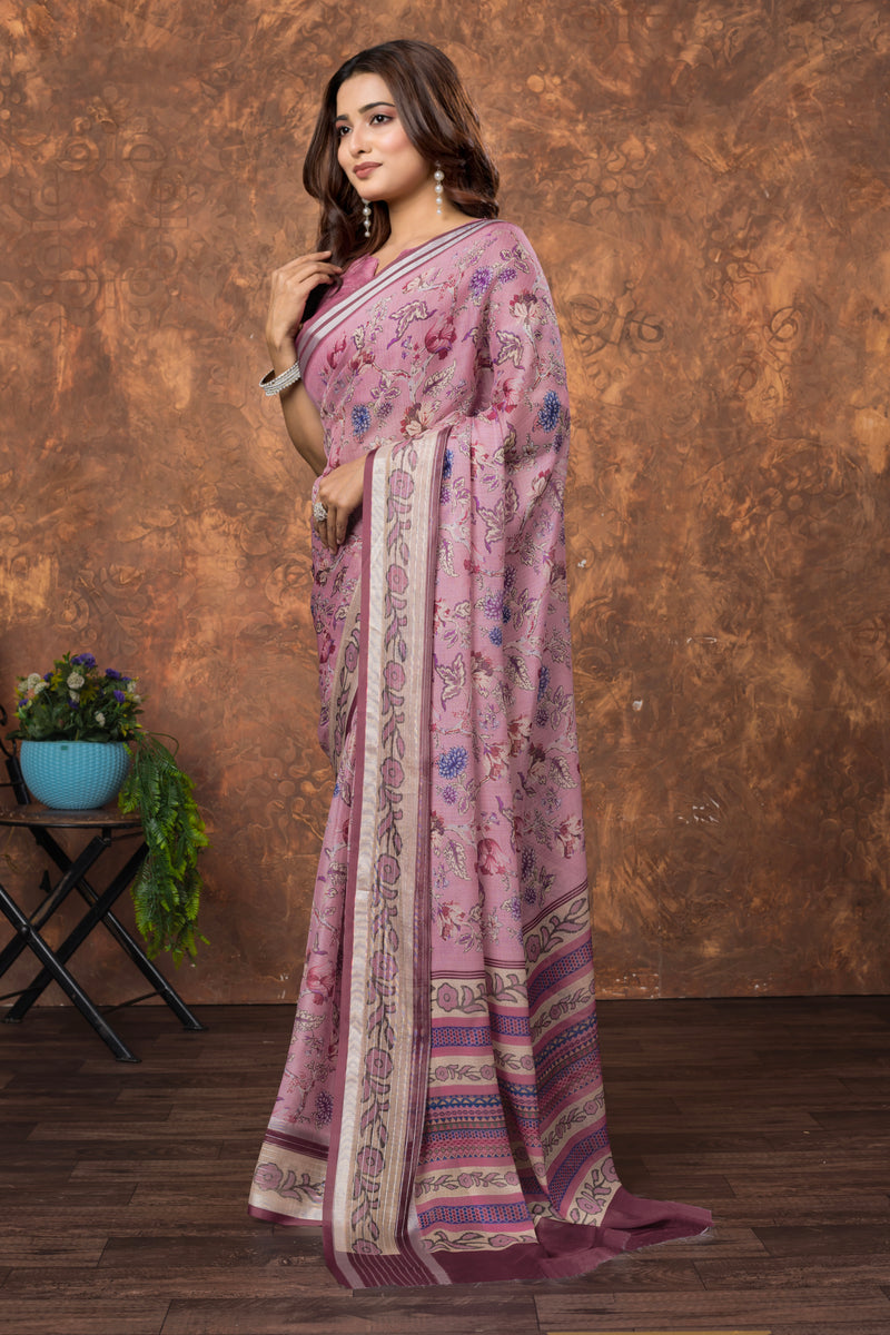 Avantika Floral Chiffon Saree with Shimmering Silver Border – Lightweight Ethnic Elegance for Any Occasion