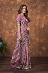 Avantika Floral Chiffon Saree with Shimmering Silver Border – Lightweight Ethnic Elegance for Any Occasion