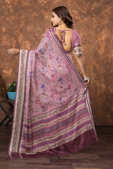 Avantika Floral Chiffon Saree with Shimmering Silver Border – Lightweight Ethnic Elegance for Any Occasion