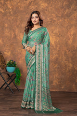 Avantika Chiffon Saree with Silver Patti and Floral Print – Soft, Stylish, and Perfect for Every Occasion