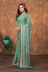 Avantika Chiffon Saree with Silver Patti and Floral Print – Soft, Stylish, and Perfect for Every Occasion