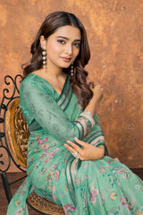 Avantika Chiffon Saree with Silver Patti and Floral Print – Soft, Stylish, and Perfect for Every Occasion