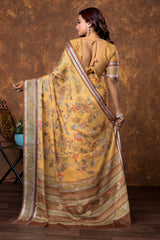 Avantika Women's Floral Chiffon Saree with Silver Patti Border – Soft, Stylish & Lightweight Drapes