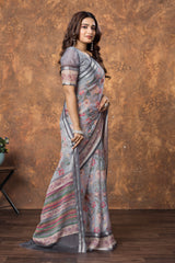 Avantika Chiffon Saree with Silver Patti & Floral Print – Elegant and Breezy Ethnic Wear for Every Occasion