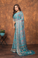 Avantika Chiffon Saree with Silver Patti & Soft Floral Print – Elegant Lightweight Party Wear