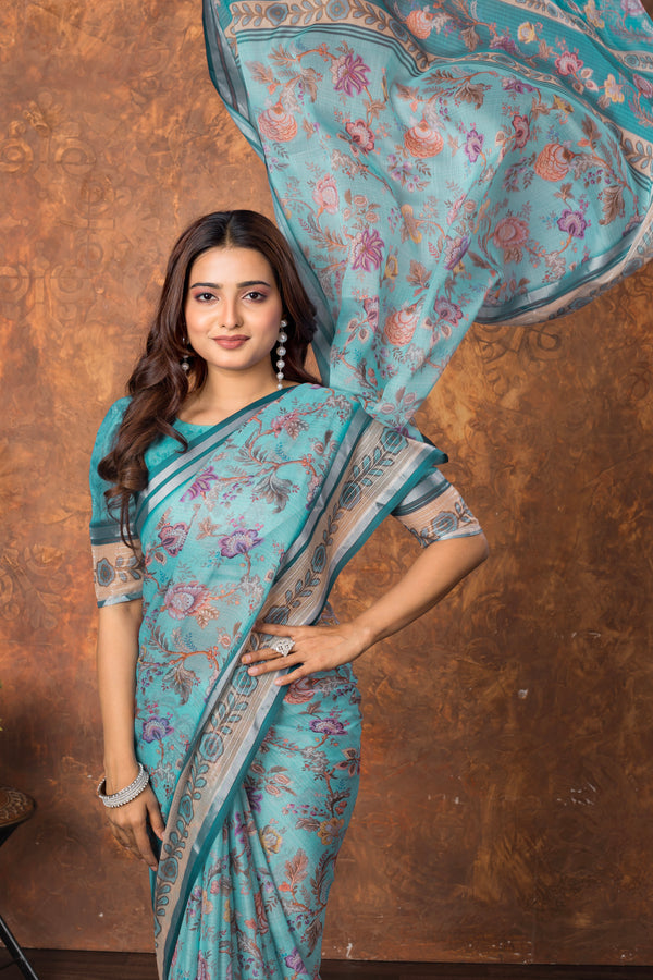 Avantika Chiffon Saree with Silver Patti & Soft Floral Print – Elegant Lightweight Party Wear