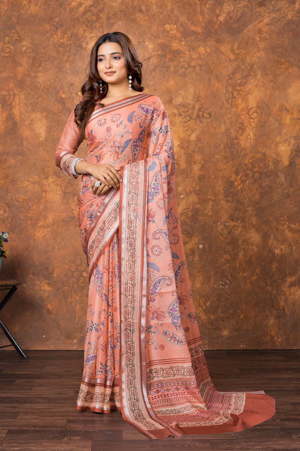 Avantika Women's Chiffon Saree with Silver Patti & Elegant Floral Print – Lightweight & Festive Wear