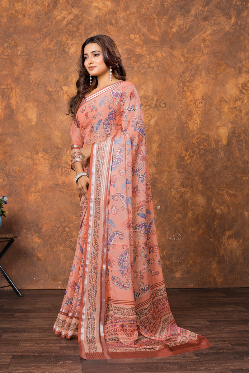 Avantika Women's Chiffon Saree with Silver Patti & Elegant Floral Print – Lightweight & Festive Wear