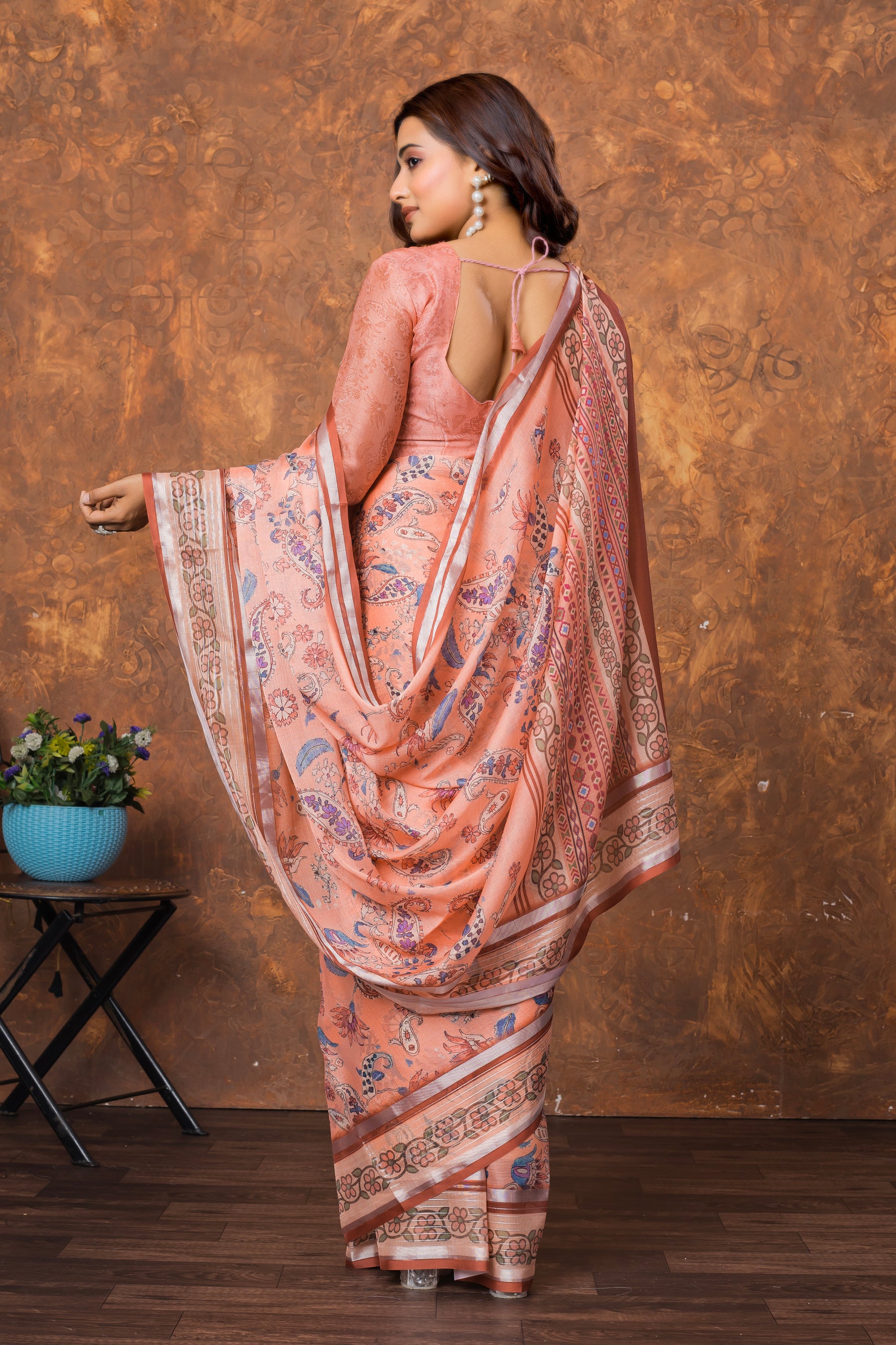 Avantika Women's Chiffon Saree with Silver Patti & Elegant Floral Print – Lightweight & Festive Wear