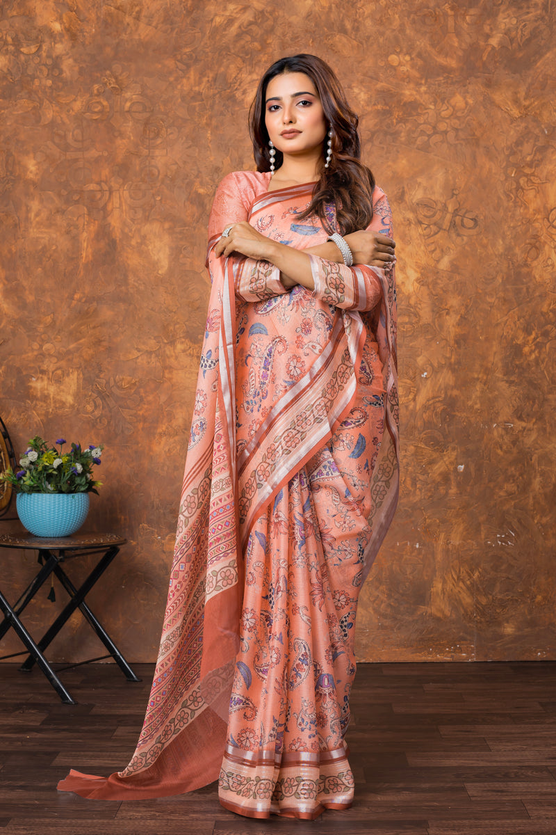 Avantika Women's Chiffon Saree with Silver Patti & Elegant Floral Print – Lightweight & Festive Wear