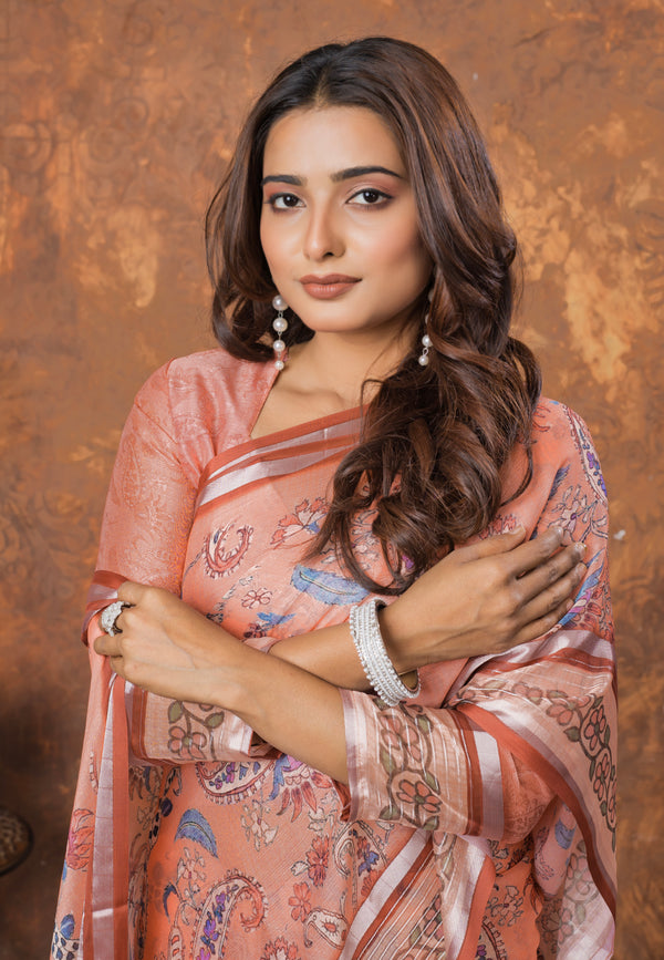 Avantika Women's Chiffon Saree with Silver Patti & Elegant Floral Print – Lightweight & Festive Wear