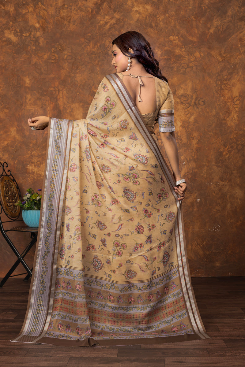 New Avantika Women's Chiffon Saree with Silver Patti & Floral Print – Lightweight & Elegant Party Wear