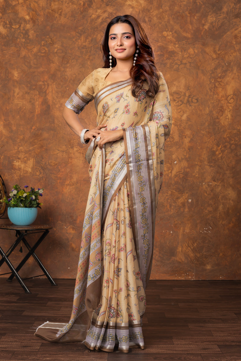 New Avantika Women's Chiffon Saree with Silver Patti & Floral Print – Lightweight & Elegant Party Wear