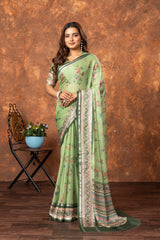 Avantika Elegant Chiffon Saree with Silver Patti & Floral Print – Perfect for Special Occasions