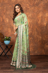 Avantika Elegant Chiffon Saree with Silver Patti & Floral Print – Perfect for Special Occasions