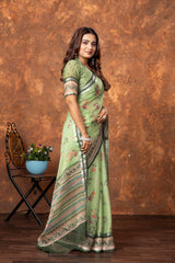 Avantika Elegant Chiffon Saree with Silver Patti & Floral Print – Perfect for Special Occasions