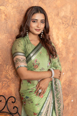Avantika Elegant Chiffon Saree with Silver Patti & Floral Print – Perfect for Special Occasions