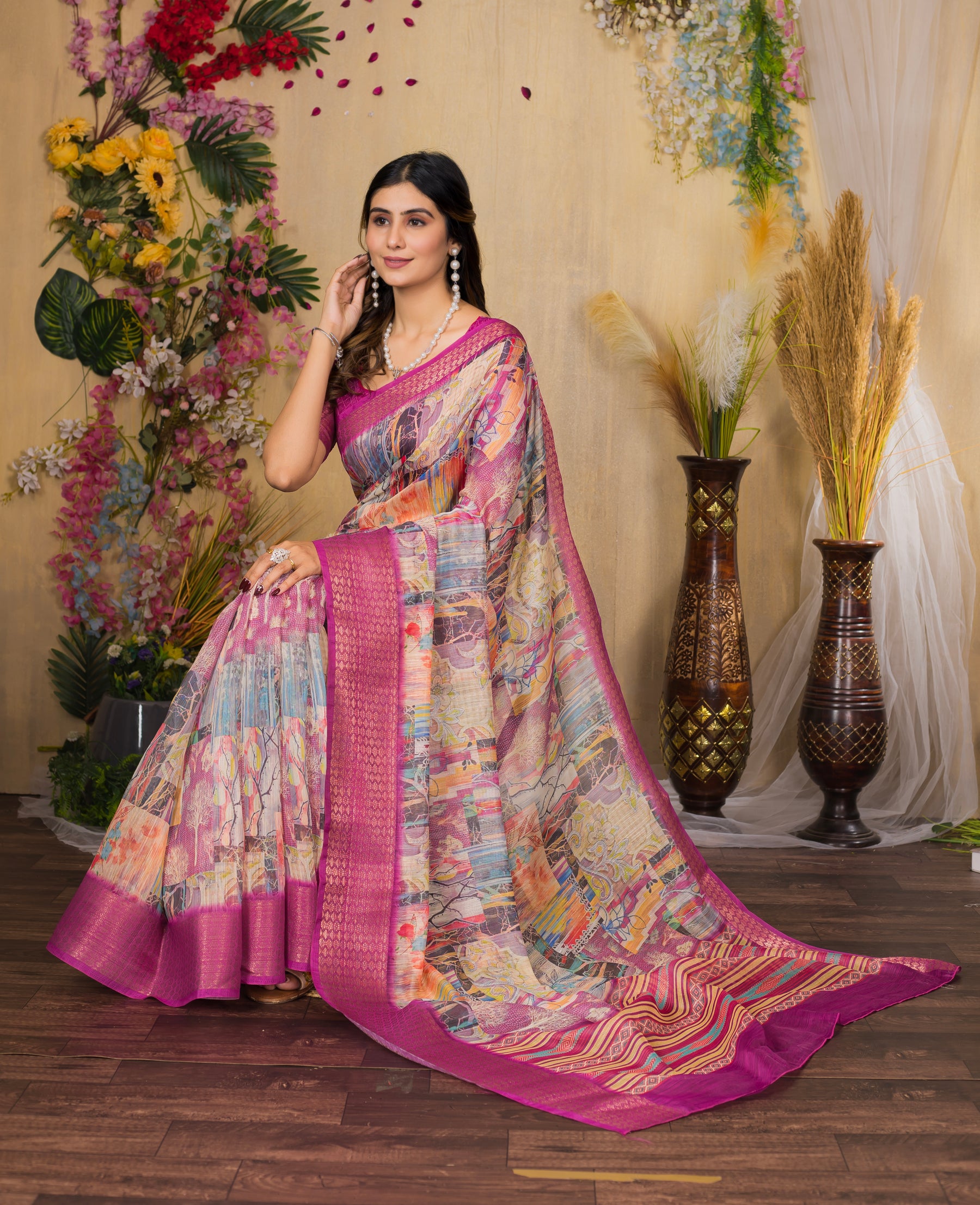 SWARNA Silky Blend Saree – Elegant Varied Design for Day & Evening Wear