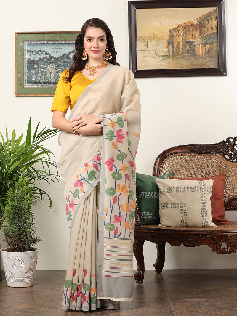 FLOWER POT Woman's Chanderi silk Saree With Flower Design Digital Print - Apple Lifestyle