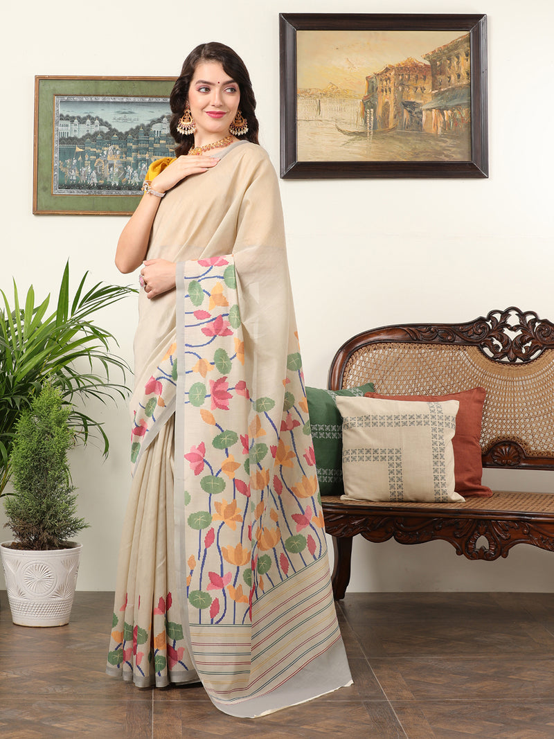 FLOWER POT Woman's Chanderi silk Saree With Flower Design Digital Print - Apple Lifestyle