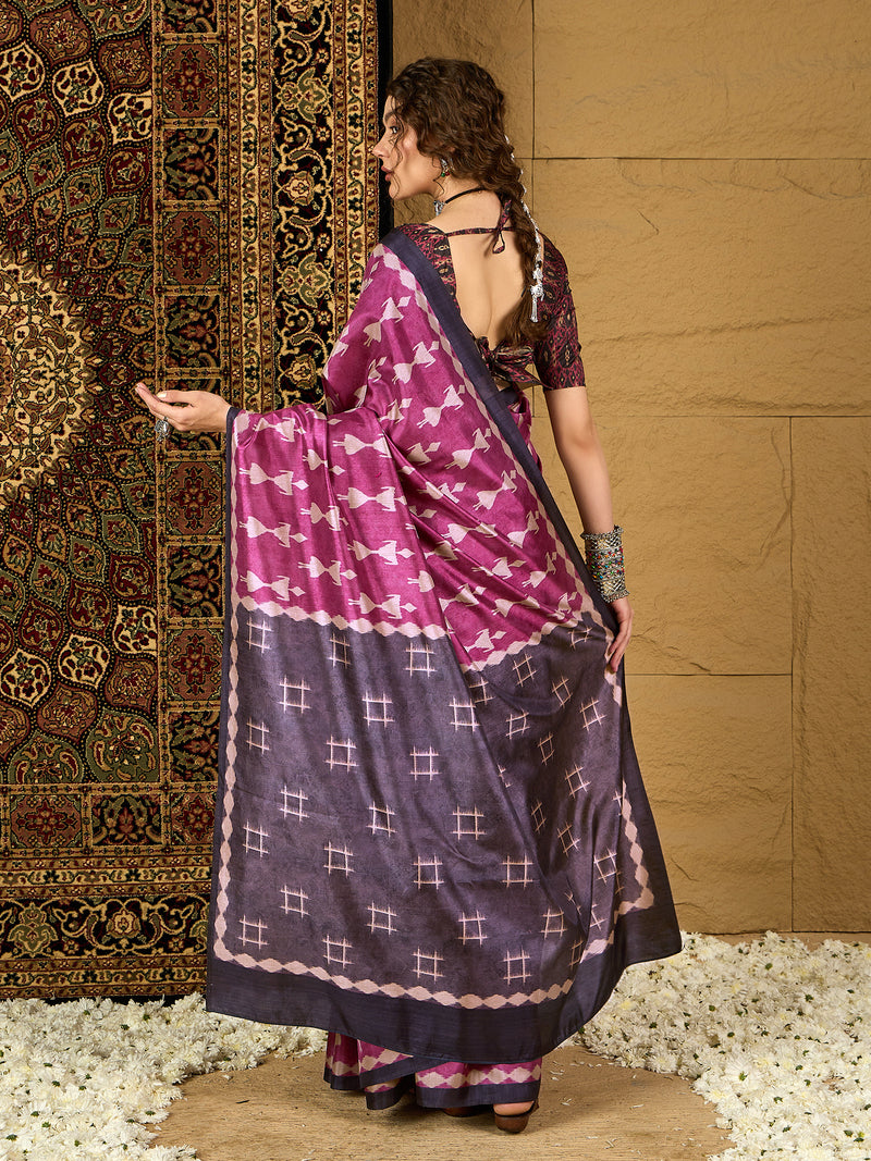 Ikat Print Saree – Contemporary Geometric Designs in Premium Fabric for Effortless Style
