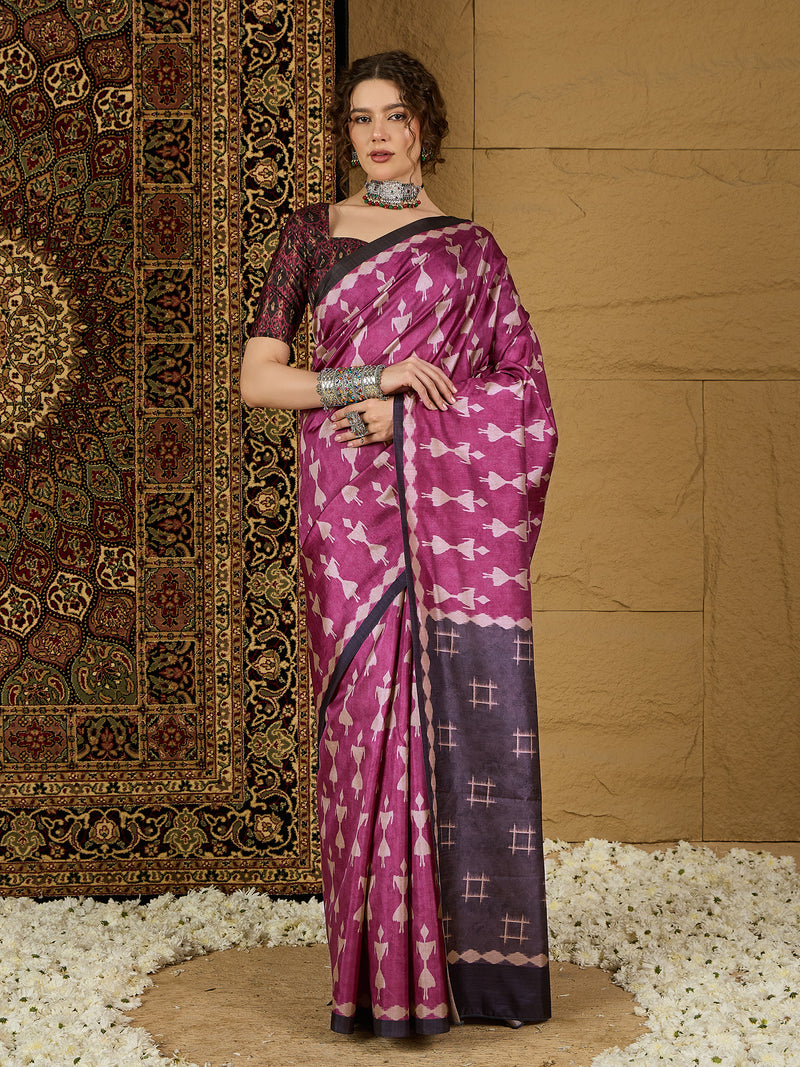Ikat Print Saree – Contemporary Geometric Designs in Premium Fabric for Effortless Style