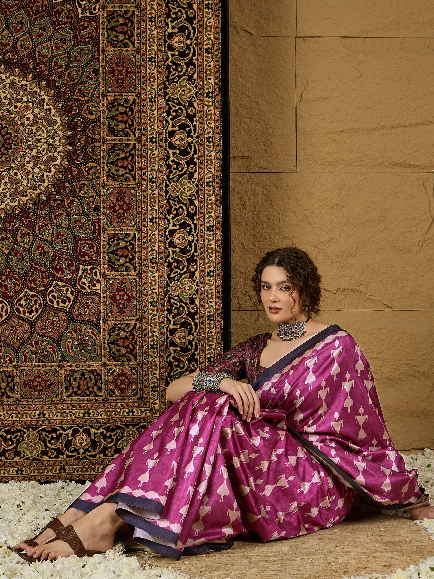 Ikat Print Saree – Contemporary Geometric Designs in Premium Fabric for Effortless Style