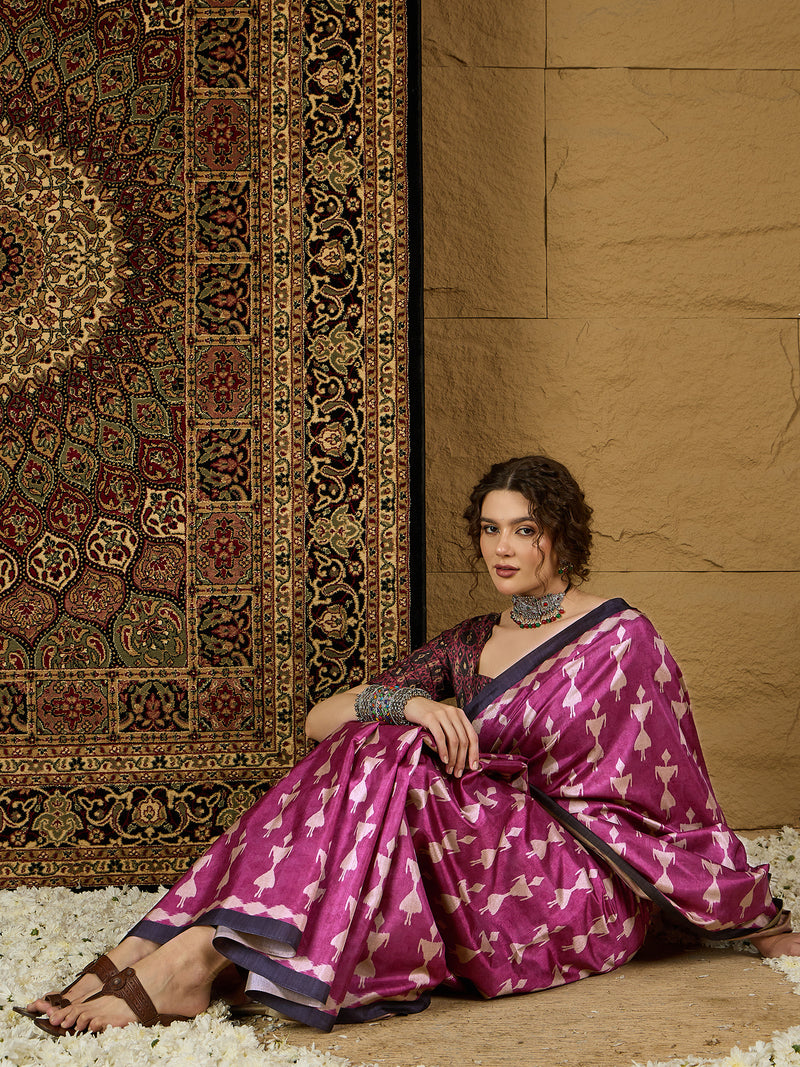 Ikat Print Saree – Contemporary Geometric Designs in Premium Fabric for Effortless Style
