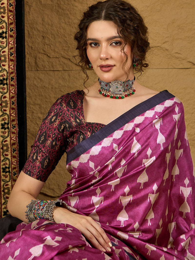 Ikat Print Saree – Contemporary Geometric Designs in Premium Fabric for Effortless Style
