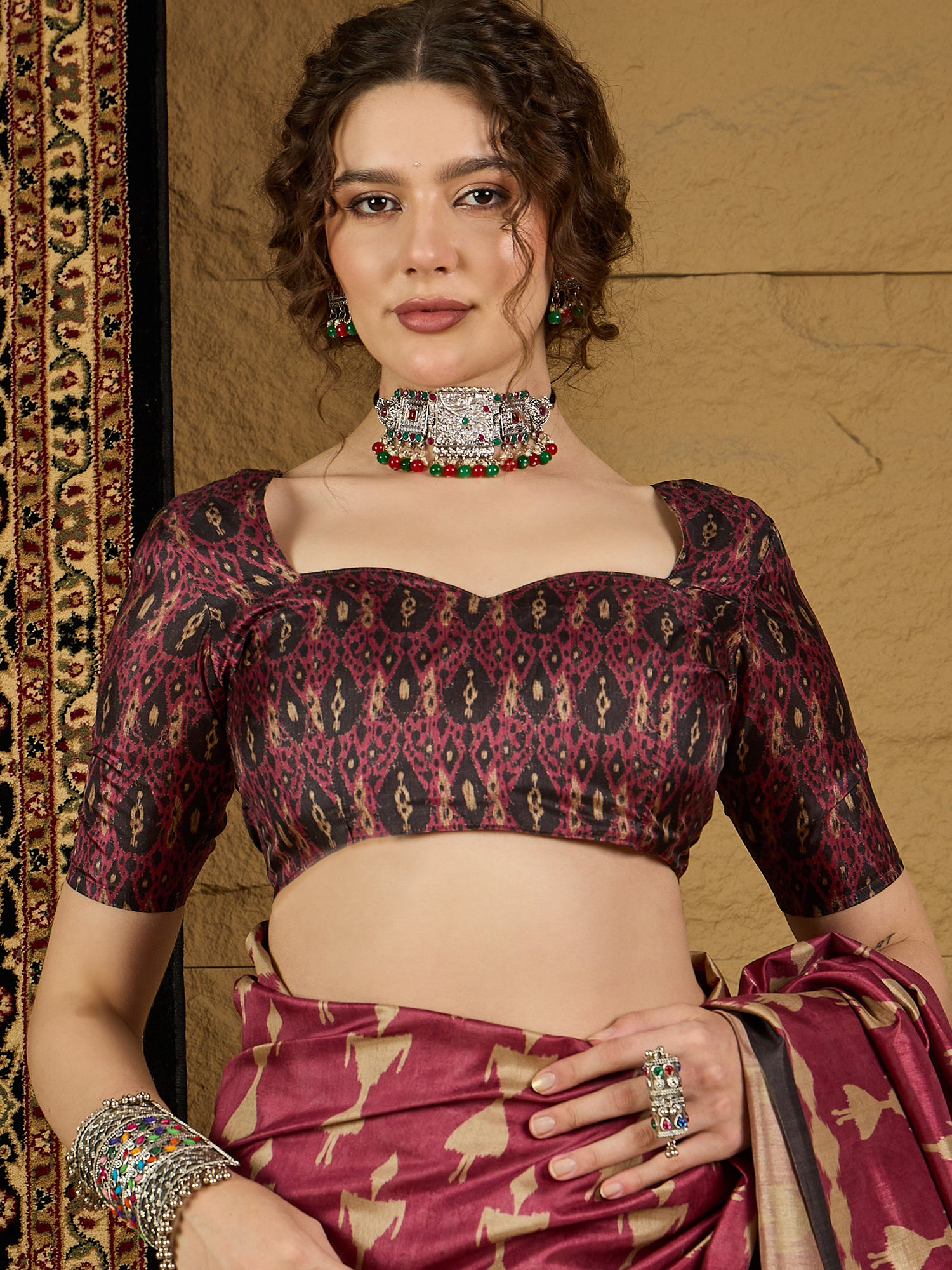 Ikat Print Saree – Contemporary Geometric Designs in Premium Fabric for Effortless Style