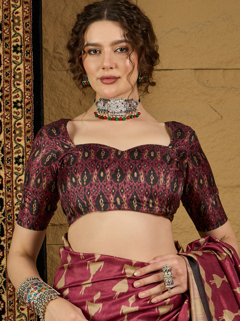 Ikat Print Saree – Contemporary Geometric Designs in Premium Fabric for Effortless Style