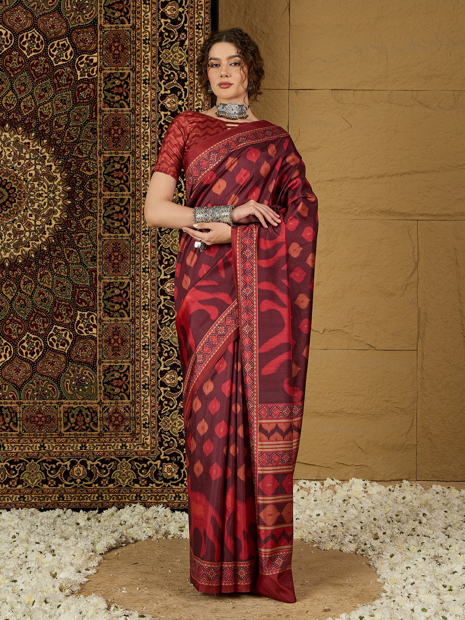 Ikat Print Saree – Vibrant Traditional Patterns in Soft Fabric for Effortless Elegance