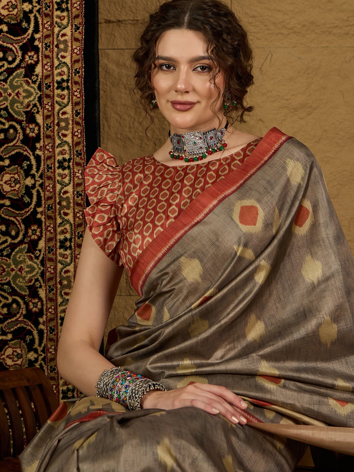 Ikat Print Saree – Elegant Geometric Patterns in Comfortable, Lightweight Fabric